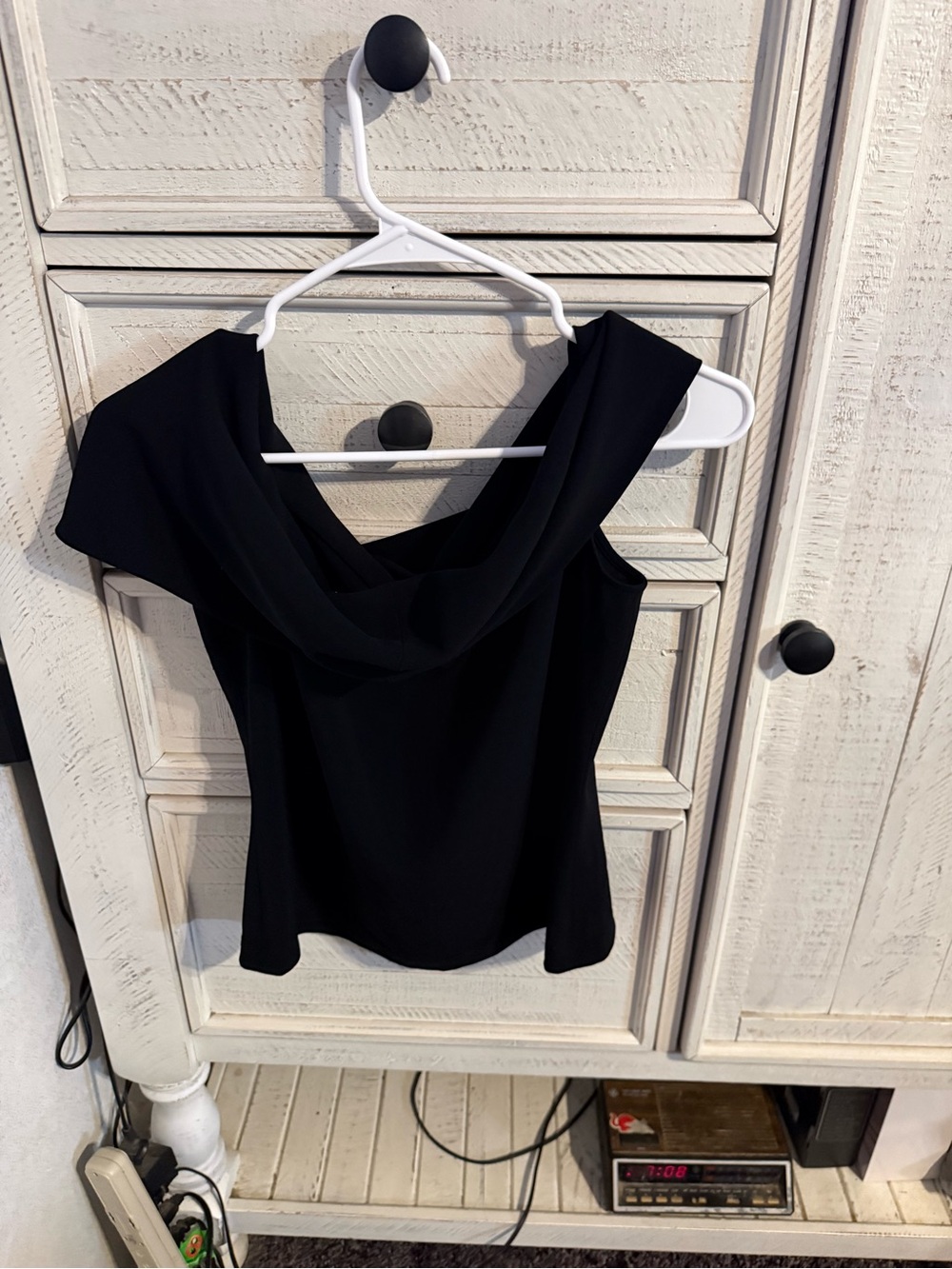 Dana Buchman Black Off-Shoulder Draped Blouse